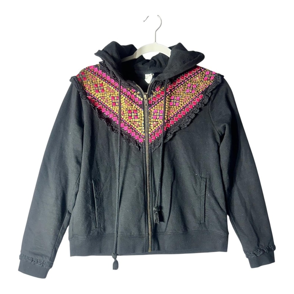 Anthropologie Embroidered Terry Hoodie‎ Sz XS Petite